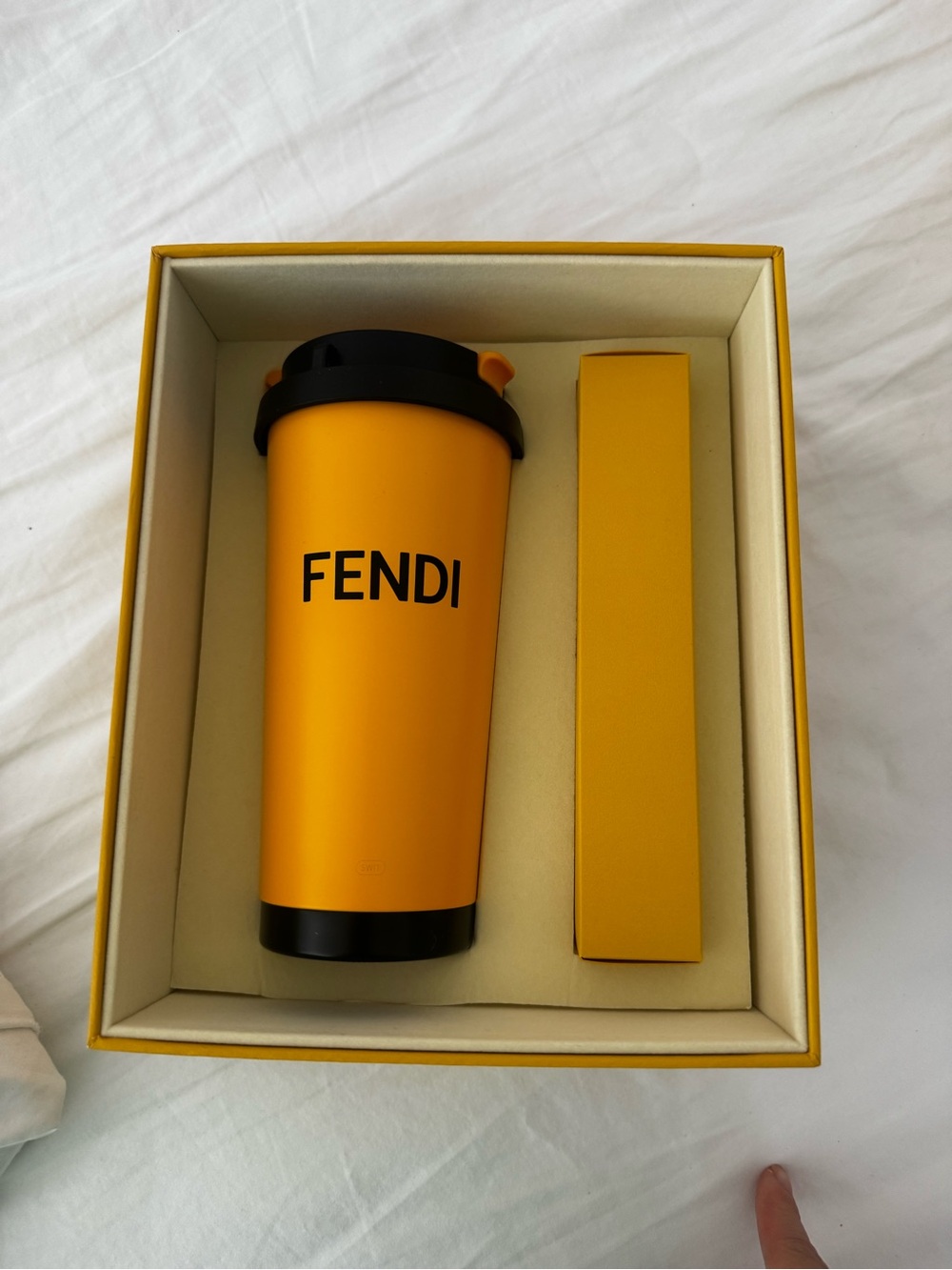 Fendi Yellow Travel Tumbler with Black Accents